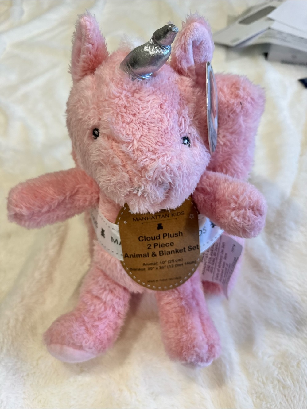 Manhattan Kids Pink Unicorn Plush with Silver Horn - Cloud Plush Set